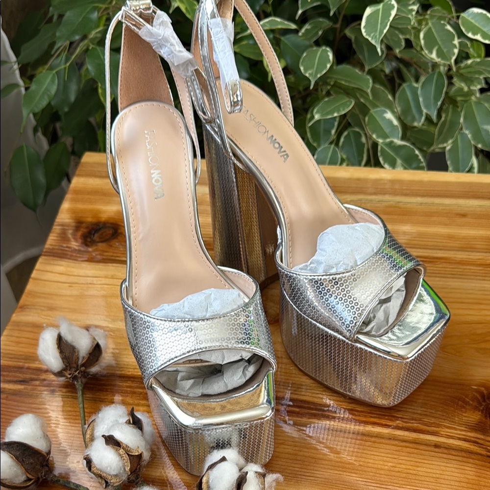 Fashion Nova Silver Glamorous Platform Stilettos